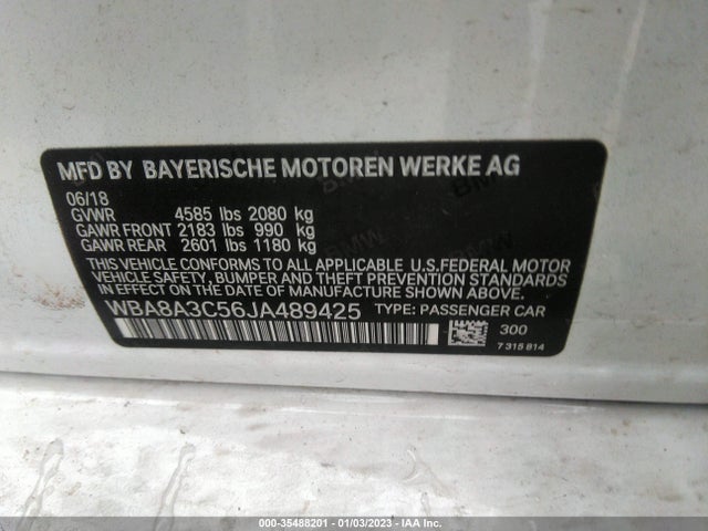 2018 BMW 3 SERIES 320I XDRIVE VIN: WBA8A3C56JA489425