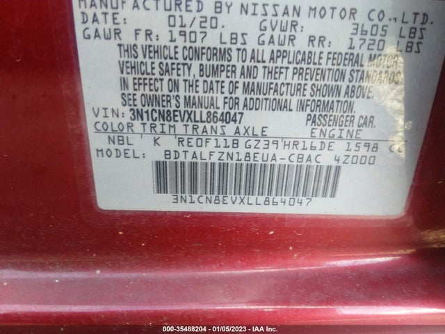2020 Nissan Versa, VIN: 3N1CN8EVXLL864047
