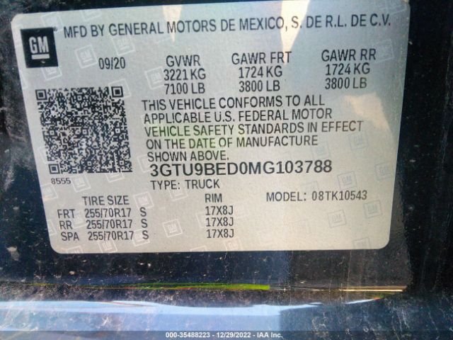 3GTU9BED0MG103788 GMC Sierra 1500 Sle