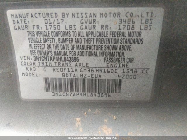 3N1CN7AP4HL843896 Nissan Versa Sedan Sv