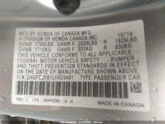 Honda Civic Sedan Lx 2020 2HGFC2F61LH505491 Image 9