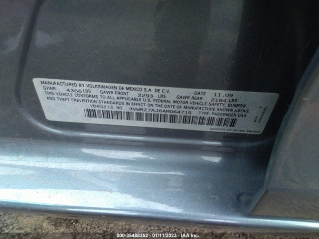 2010 VOLKSWAGEN JETTA SEDAN SE/SEL/LIMITED VIN: 3VWRZ7AJ6AM064715