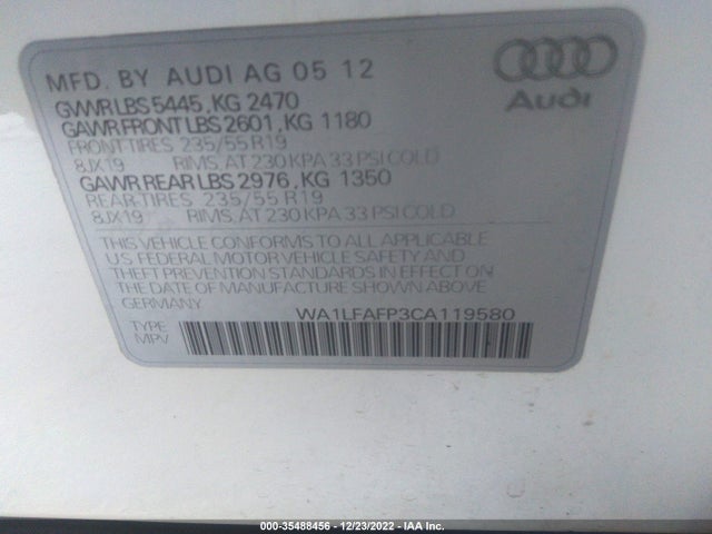 WA1LFAFP3CA119580 Audi Q5 2.0t Premium Plus