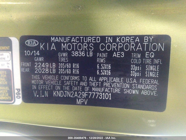 KIA Soul Base 2015 KNDJN2A29F7773101 Image 11