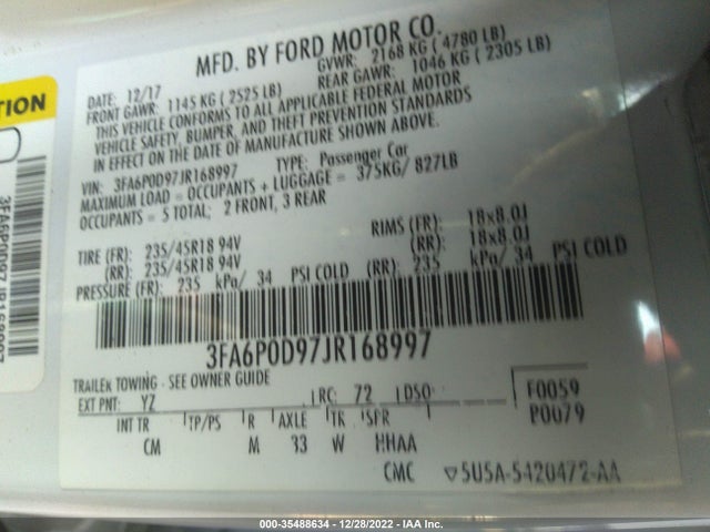 2018 Ford Fusion, VIN: 3FA6P0D97JR168997