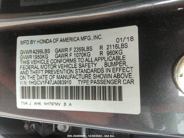 Honda Accord Sedan Ex 1.5t 2018 1HGCV1F47JA083910 Image 10