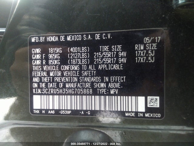 Honda HR-V LX 2017 3CZRU5H35HG705868 Image 9
