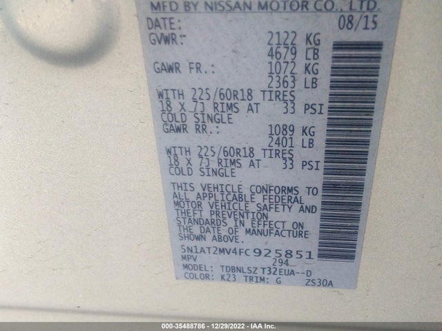 2015 Nissan Rogue, VIN: 5N1AT2MV4FC925851