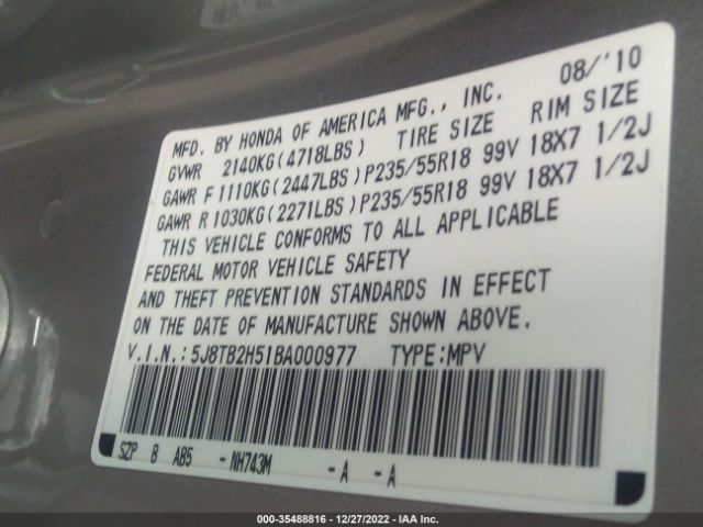 5J8TB2H51BA000977 Acura Rdx Tech Pkg