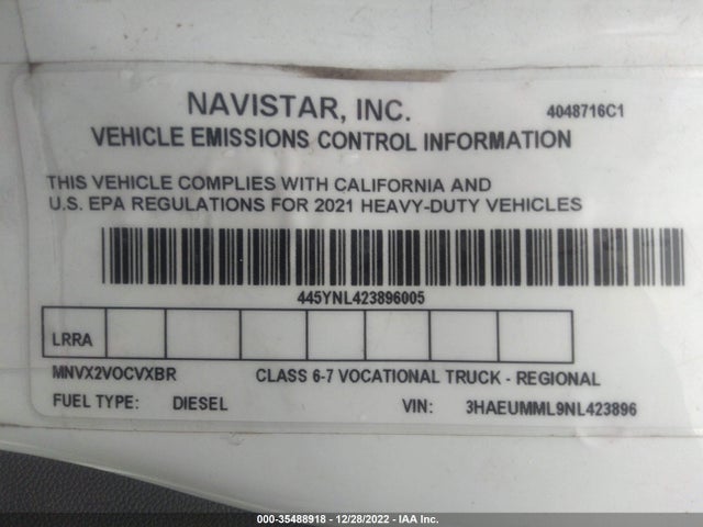 2022 INTERNATIONAL MV607 VIN: 3HAEUMML9NL423896
