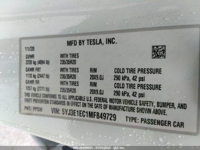 Tesla Model 3 Performance 2021 5YJ3E1EC1MF849729 Image 10