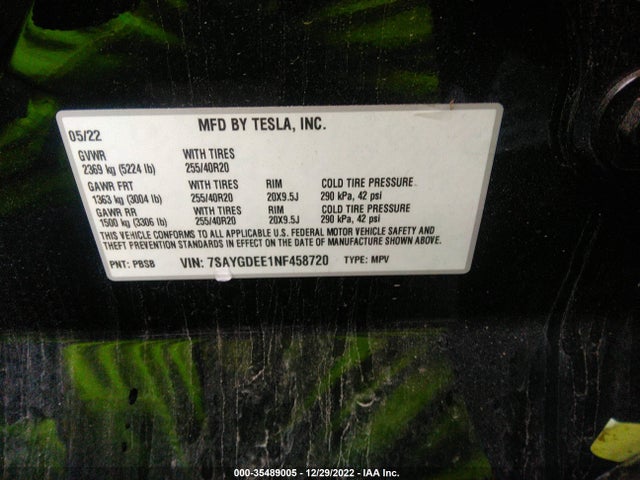 Tesla Model Y Long Range 2022 7SAYGDEE1NF458720 Image 10