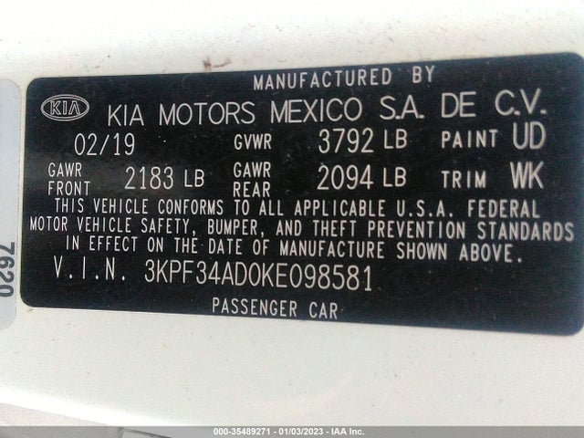 2019 Kia Forte, VIN: 3KPF34AD0KE098581
