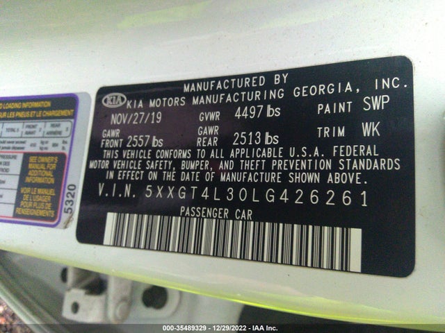 KIA Optima S 2020 5XXGT4L30LG426261 Image 11