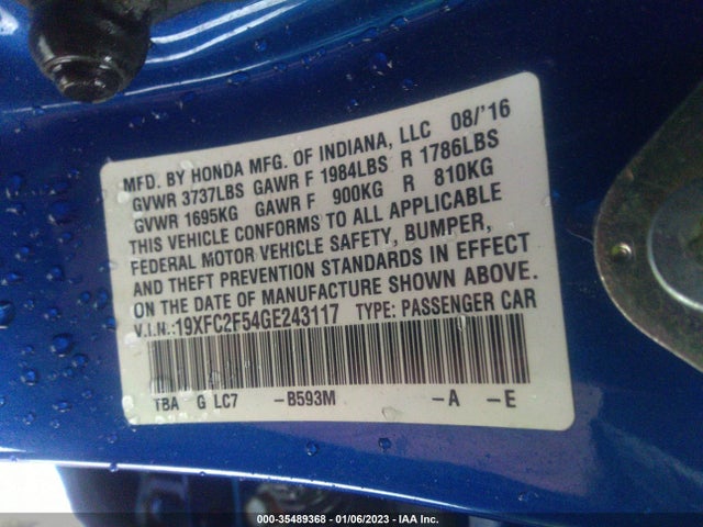 2016 HONDA CIVIC SEDAN LX VIN: 19XFC2F54GE243117