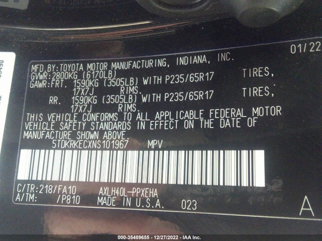 2022 Toyota Sienna, VIN: 5TDKRKECXNS101967