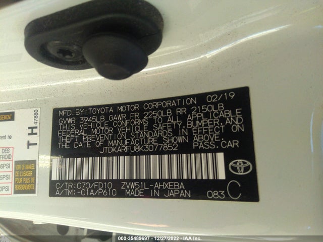 2019 Toyota Prius, VIN: JTDKARFU8K3077852