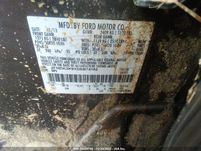 2013 FORD EDGE LIMITED VIN: 2FMDK3K9XDBB74182
