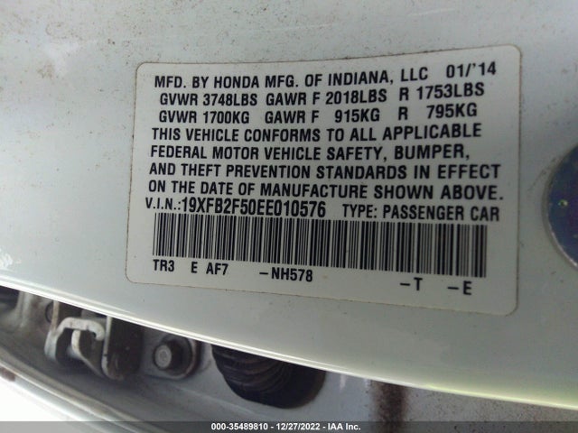 2014 HONDA CIVIC SEDAN LX VIN: 19XFB2F50EE010576