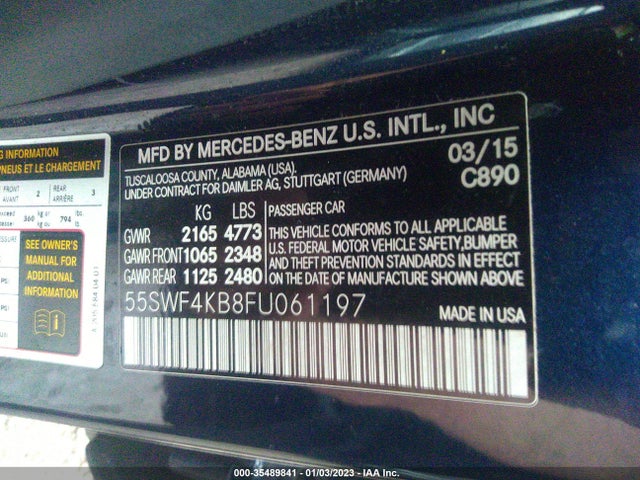2015 Mercedes-Benz C-Class, VIN: 55SWF4KB8FU061197