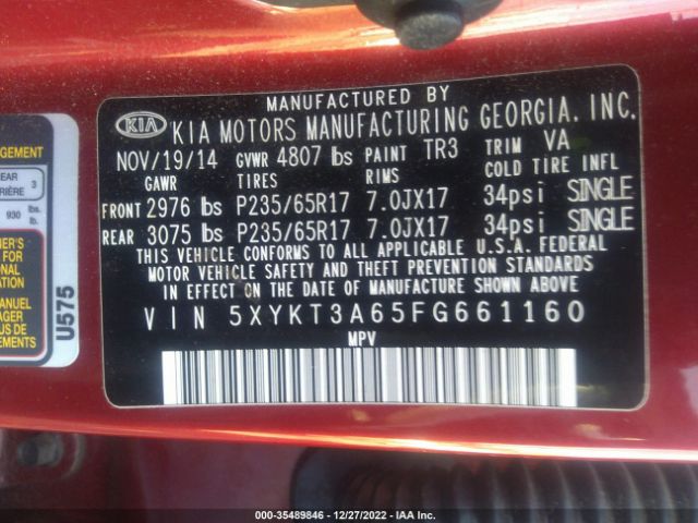 5XYKT3A65FG661160 KIA SORENTO LX
