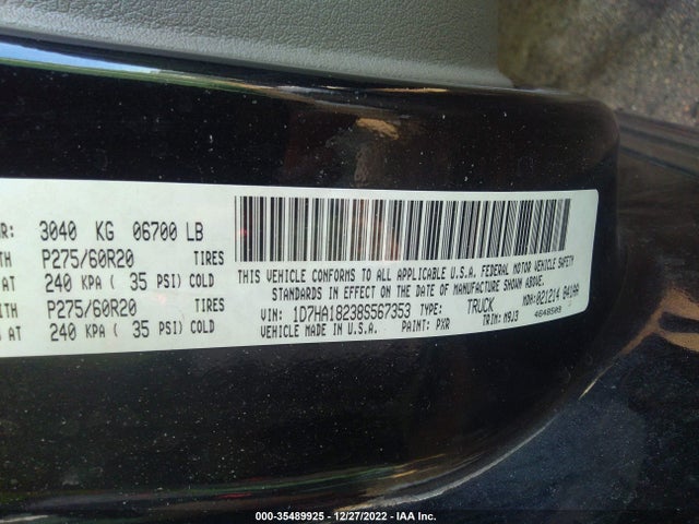 Dodge Ram 1500 Slt 2008 1D7HA18238S567353 Image 9