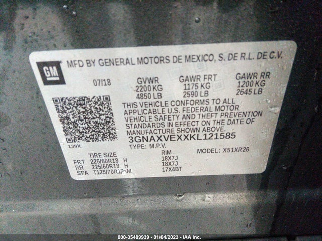 2019 Chevrolet Equinox, VIN: 3GNAXVEXXKL121585