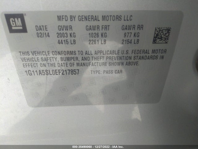 Chevrolet MALIBU LS 2014 1G11A5SL0EF217857 Image 10