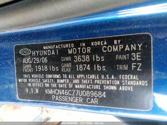2007 HYUNDAI ACCENT GLS VIN: KMHCN46C77U089684