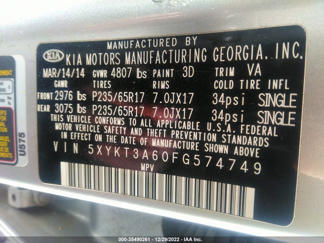 2015 Kia Sorento, VIN: 5XYKT3A60FG574749