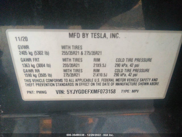 Tesla Model Y 2021 5YJYGDEFXMF073158 Image 10