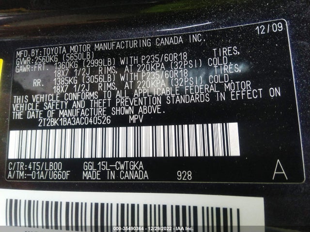 2T2BK1BA3AC040526 Lexus RX 350
