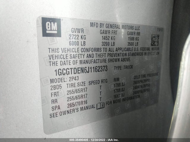 2018 Chevrolet Colorado, VIN: 1GCGTDEN6J1162373