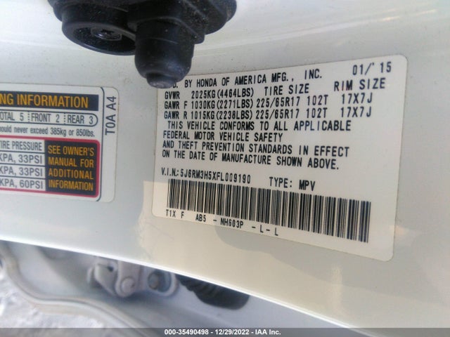 2015 Honda CR-V, VIN: 5J6RM3H5XFL009190