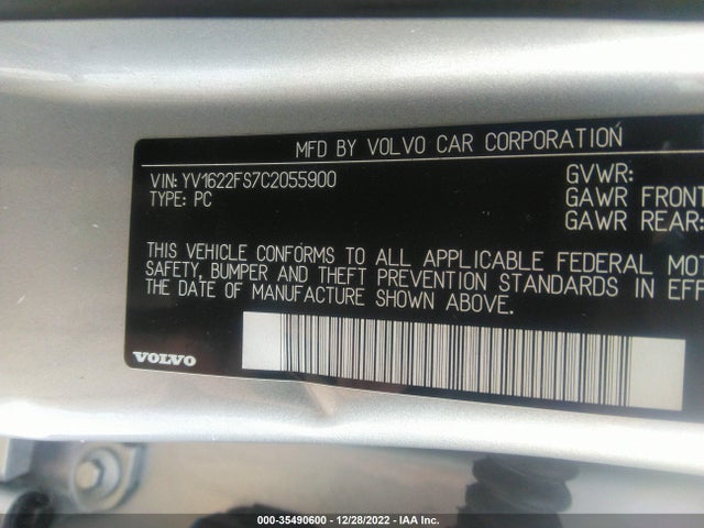 2012 VOLVO S60 T5 VIN: YV1622FS7C2055900