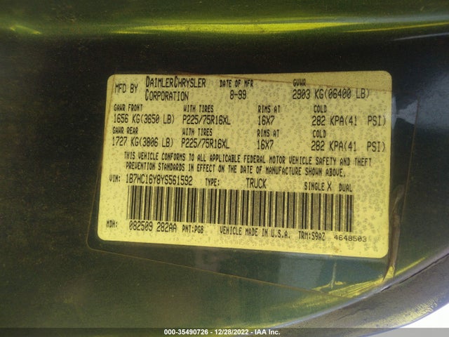 Dodge RAM 1500 2000 1B7HC16Y8YS561592 Image 11
