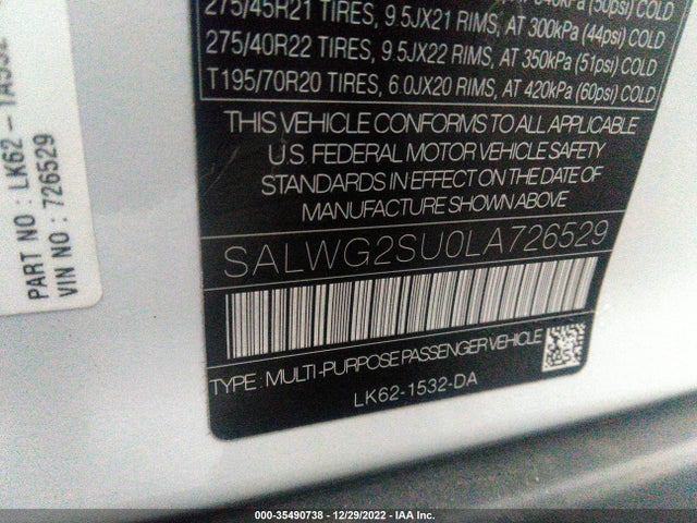2020 Land Rover Range Rover Sport, VIN: SALWG2SU0LA726529