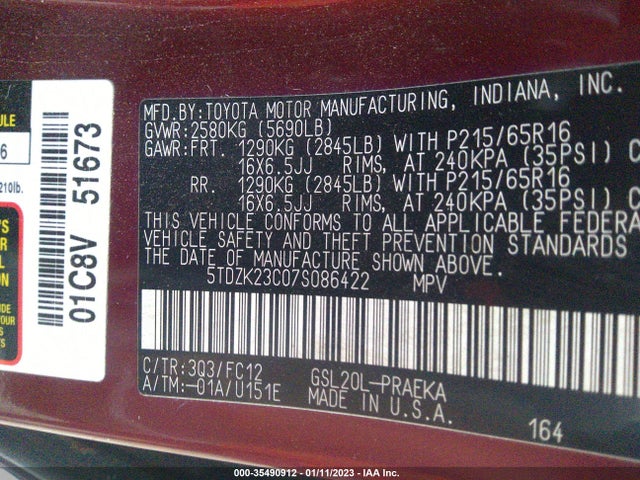 Toyota Sienna Ce/le 2007 5TDZK23C07S086422 Image 11