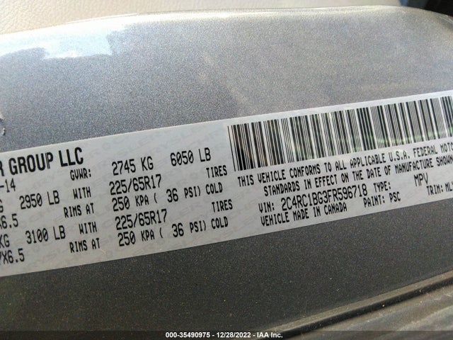 2015 Chrysler Town & Country, VIN: 2C4RC1BG3FR596718