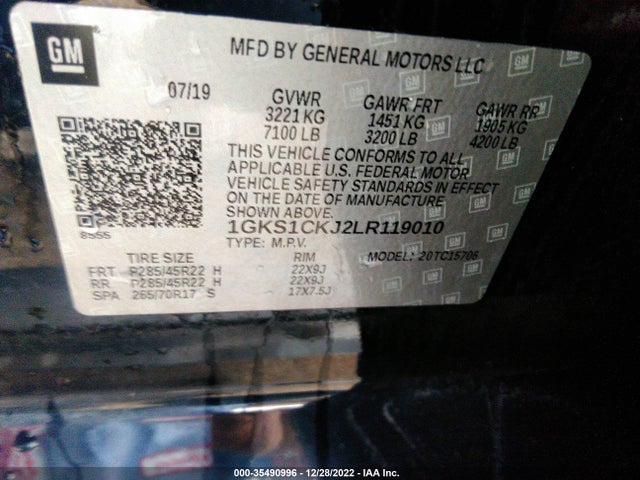 2020 GMC Yukon, VIN: 1GKS1CKJ2LR119010