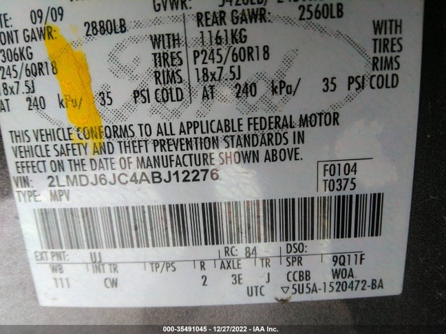 Lincoln MKX 2010 2LMDJ6JC4ABJ12276 Image 10