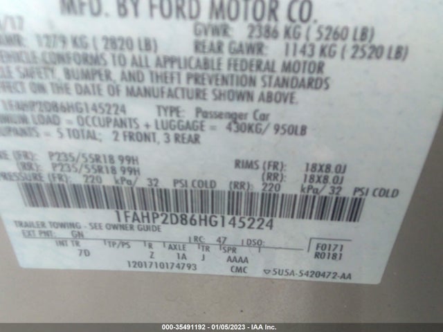 2017 Ford Taurus, VIN: 1FAHP2D86HG145224