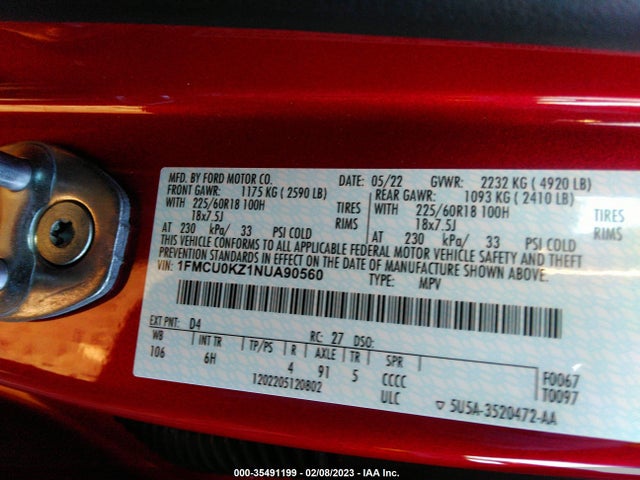 2022 Ford Escape, VIN: 1FMCU0KZ1NUA90560