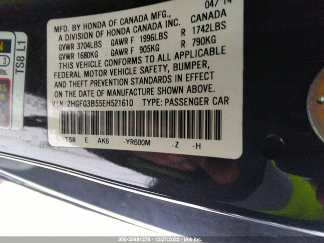 2014 HONDA CIVIC COUPE LX VIN: 2HGFG3B55EH521610