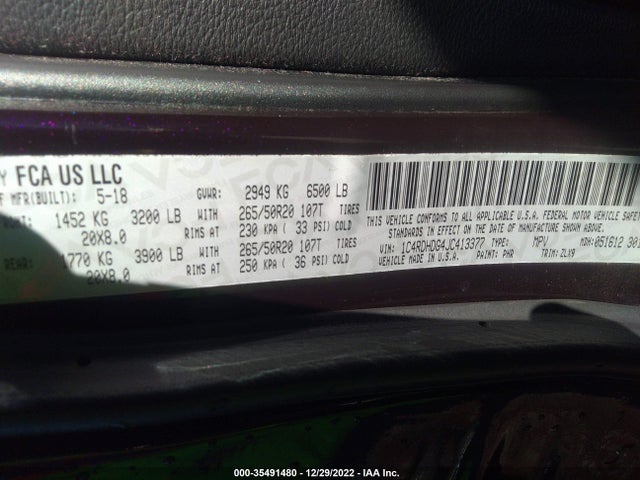 2018 Dodge Durango, VIN: 1C4RDHDG4JC413377