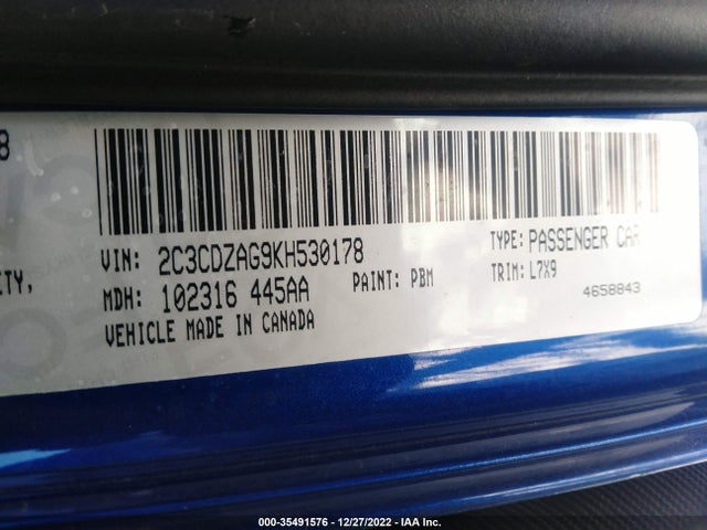 2019 Dodge Challenger, VIN: 2C3CDZAG9KH530178