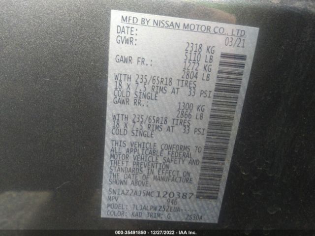 5N1AZ2AJ5MC120387 Nissan MURANO S