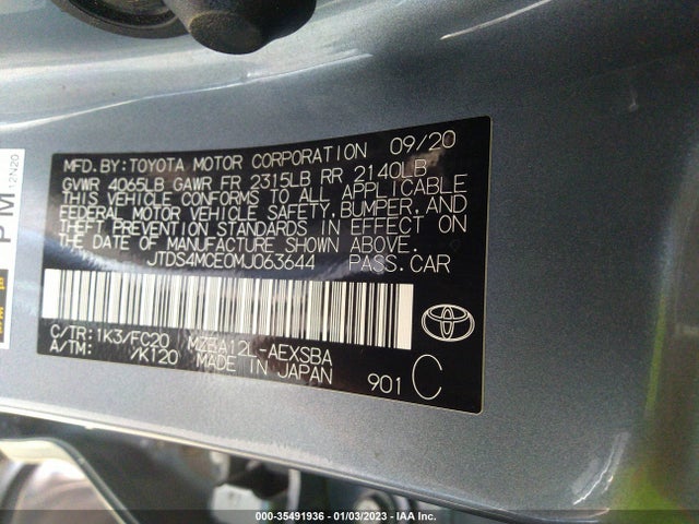 2021 TOYOTA COROLLA VIN: JTDS4MCE0MJ063644