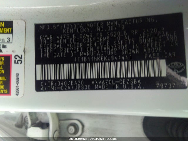 2019 Toyota Camry, VIN: 4T1B11HK6KU844441