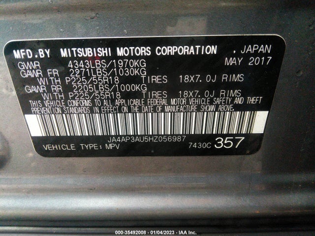 2017 Mitsubishi Outlander, VIN: JA4AP3AU5HZ056987